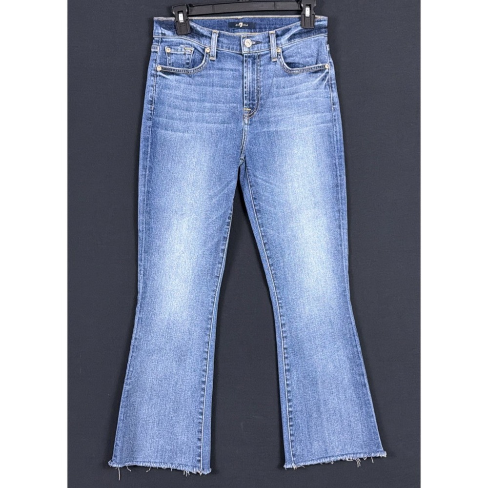 7 Seven For All Mankind High Waist Slim Kick Jeans Women 27 Med Wash Raw Hem
